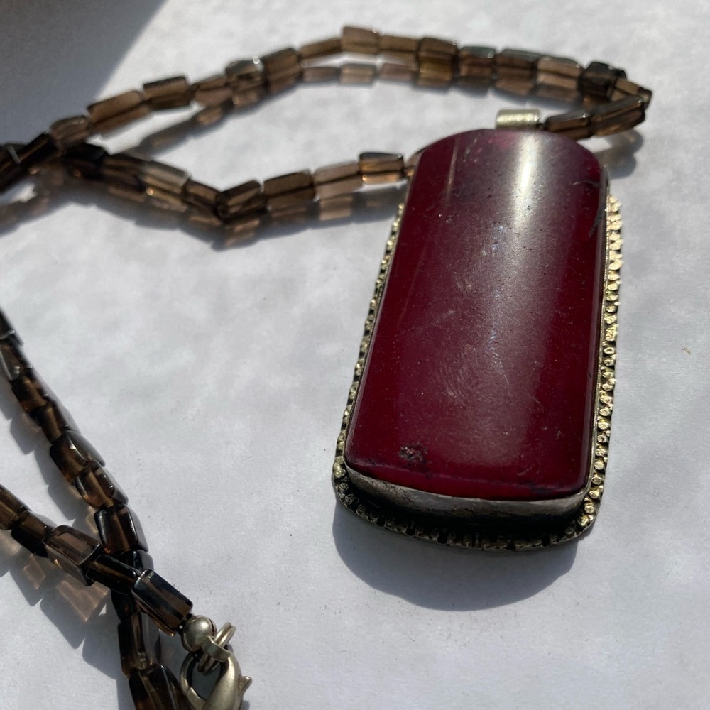 Raspberry Agate Smoky Quartz Necklace - Picture 11 of 16